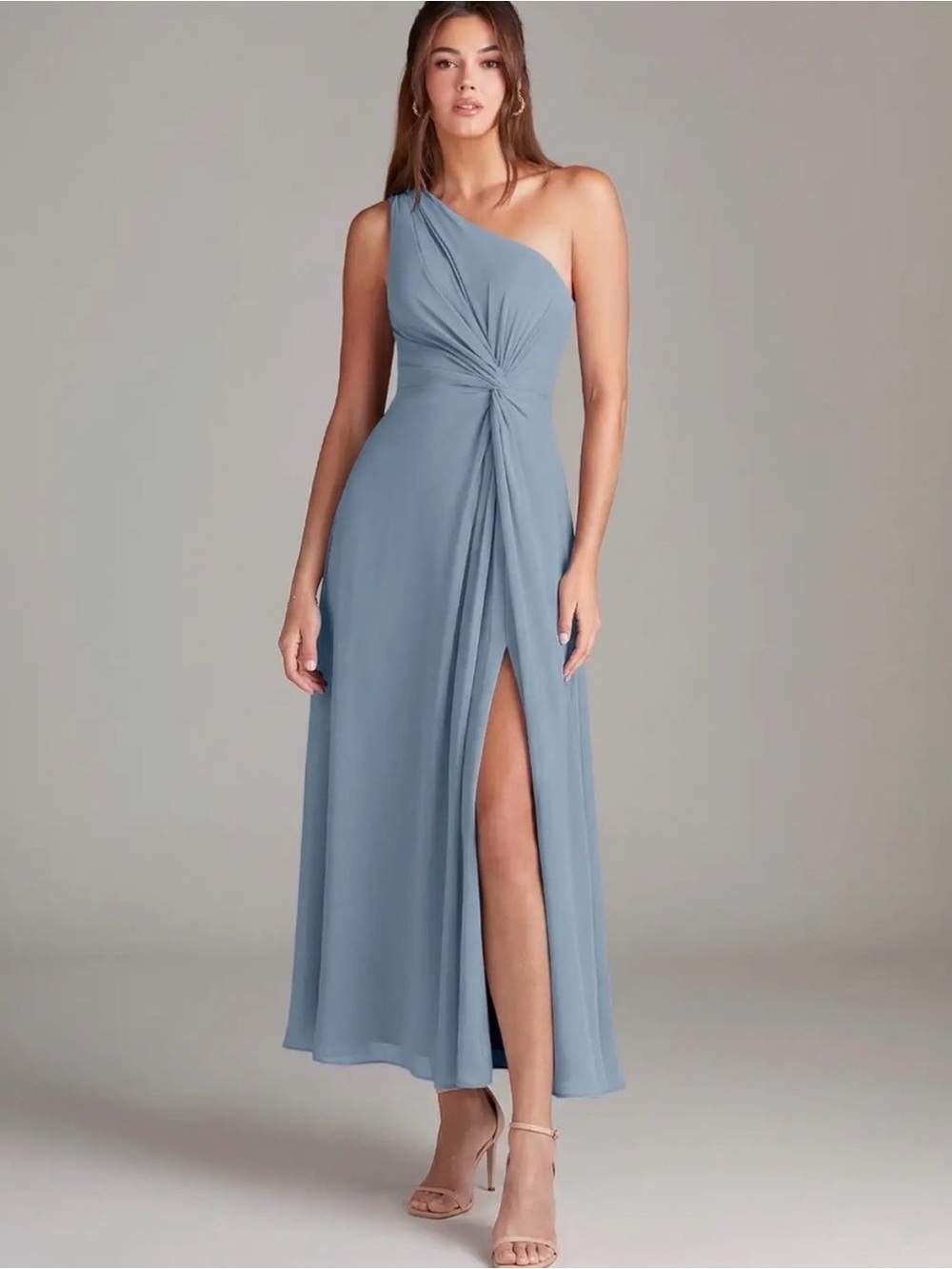 Brooke Dusty Blue A-Line One-Shoulder Chiffon Dress
